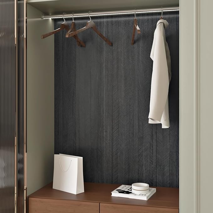 WESTICK Wood Countertop Contact Paper Self Adhesive Wood Contact Paper Waterproof Wooden Wallpaper Peel and Stick Countertops Wooded Vinyl Wrap for Kitchen Cabinet Furniture Table 15.8"x196" Black - Image 8