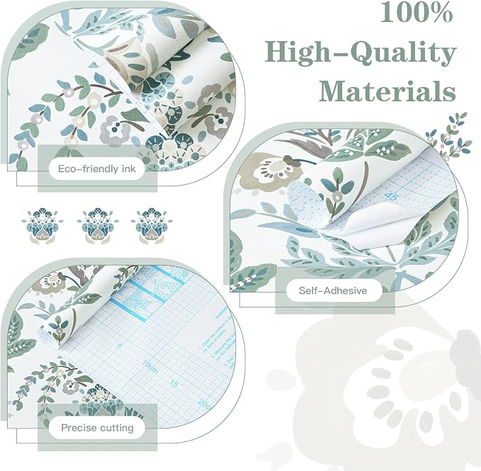 Dimoon Boho Peel and Stick Wallpaper Vintage Damask Floral Contact Paper 394''x17.3'' Sage Green Leaf Botanical Wallpaper Renter Friendly Cottage Core Wall Paper for Bedroom Bathroom Decor Vinyl - Image 4