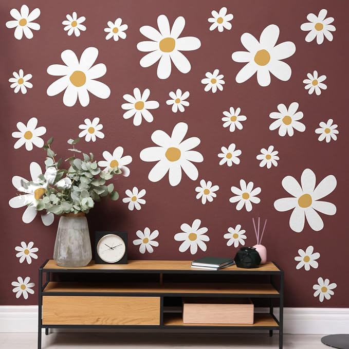 TaoBary 12 Sheet White Daisy Wall Sticker Decal Large Flower Wall Decal | Removable Flower Wall Sticker, Big Floral Decal, Daisy Bedroom Room Decor, Peel and Stick, Nursery Home Wall Decor - Image 6