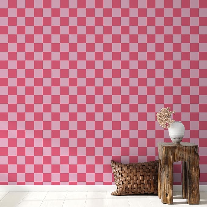Drydiet Hot Pink Checkered Peel and Stick Wallpaper 15.75'' X 118" | Plaid Funky Checkered Contact Paper, Waterproof Contact Wallpaper, Vintage Gingham Decor for Room Bathroom Cabinet, Trendy - Image 3