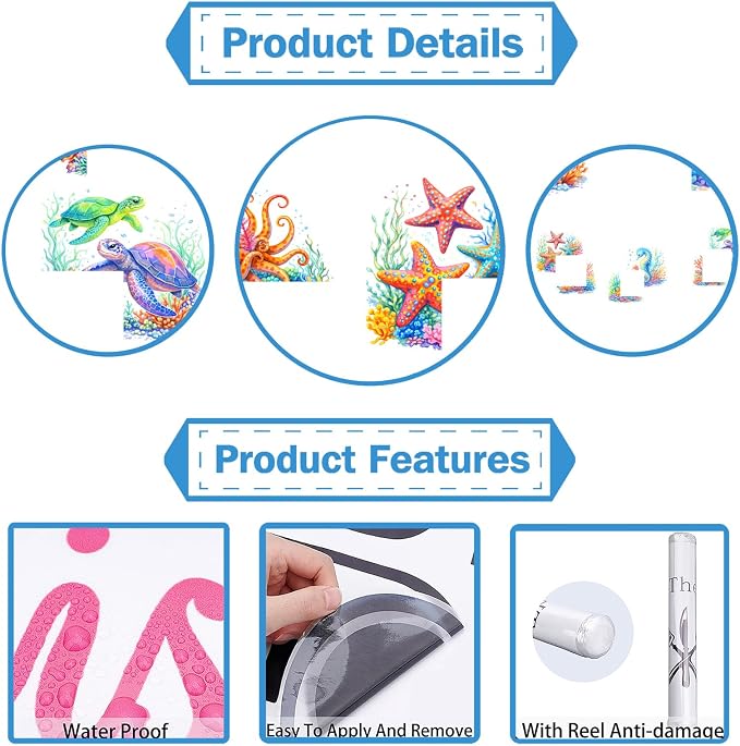 PLIGREAT 12 Pcs Ocean Animals Wall Stickers, Starfish Sea Turtle Wall Decals for Door Peel and Stick Vinyl Octopus Switch Stickers for Nursery Bedroom Living Room Bathroom Home Door Corner Decor - Image 6