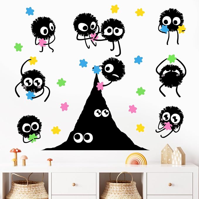 Mfault Soot Sprites Wall Decals Stickers, Colorful Hexagram Candies Dust Nursery Classroom Decorations Bedroom Playroom Art, Neutral Toddlers Boys Girls Kids Room Decor | Nursery Classroom Decorations Bedroom Playroom Art, Neutral Toddlers Boys Girls K... by Mfault