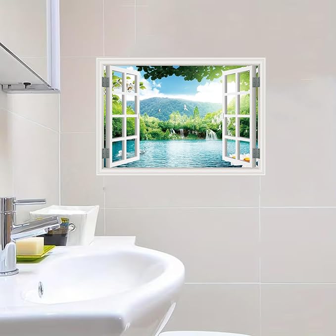 ‌Lmyhome Fake Window Wall Mural -Spring Lake Landscape Peel and Stick Wall Sticker Decal for Home Decor (48"x32") - Image 6