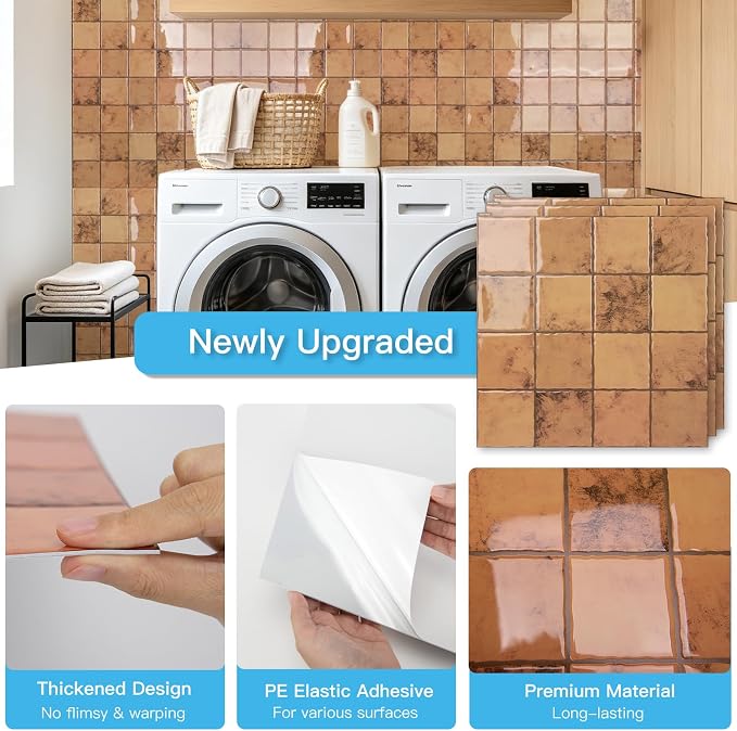 Art3d Grid Design Peel and Stick Backsplash, 10-Pack, Terracotta | 12 x 12 Inch, Enhanced Thickness, Superior Adhesion, Moisture Resistant, Long-Lasting, Minimalist Look, for Kitchen Decor - Image 4