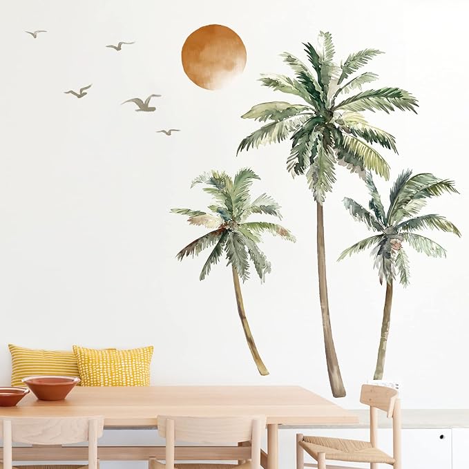 wondever Boho Palm Tree Wall Stickers Large Tropical Tree Sunset Peel and Stick Wall Art Decals for Living Room Bedroom TV Background (H: 63.8 inch) | Peel and Stick, Removable, Wall Art Decals, Wall Decoration, Living Room Bedroom, Office Sofa TV Home... - Image 2