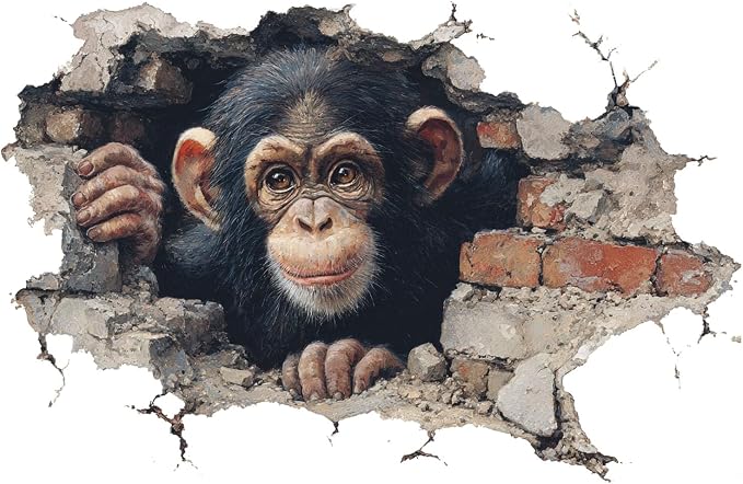 Chimpanzee Wall Decals Stickers, Realistic Animal Wall Art Peel and Stick, Removable Vinyl Wall Decor for Bedroom, Living Room, Office, Home Decoration by THISFIND