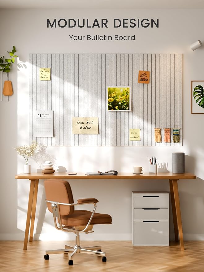 Bumusty 36"x 24" Large Felt Bulletin Board Tiles,Light Gray | 6-Pack Cork Board Alternative, Wall Decor, 30 Pushpins, 30 Adhesive Tabs, Vision Board, Office, Classroom, Home, Dorm - Image 6