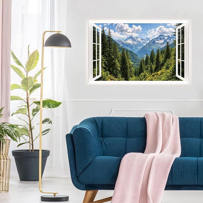 IARTTOP Fake Window View Wall Murals Stickers 33"x20.4" Snow Mountain Pine Forest Valley Landscape Wall Decal Art Large Nature Scenery Decals Decor for Bedroom Farmhouse Living Room - Image 5