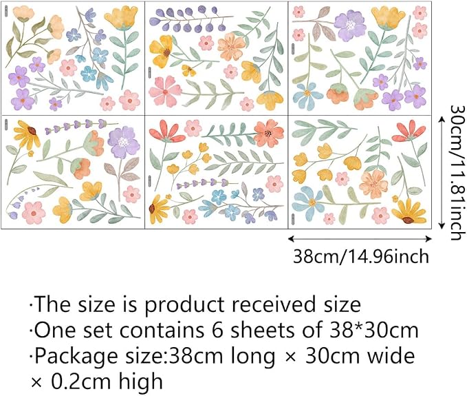 Boho Watercolor Flower Wall Decals - Removable Wildflower Art for Girls Bedroom, Nursery, Kids Room - DIY Cute Vinyl Murals Decorations - Image 2