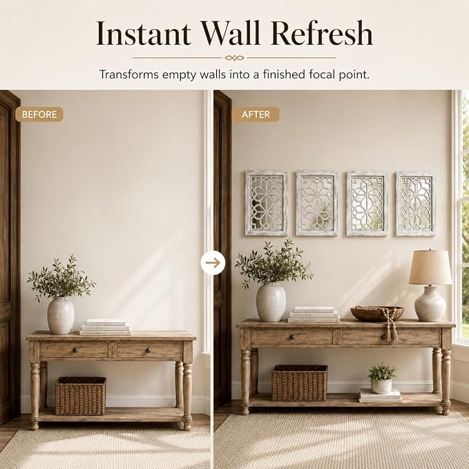Set of 4 11x15 Inch Rectangular Shatterproof Grey Decorative Wall Mirrors, Boho Farmhouse Rustic Vintage Accent Mirrors for Living Room Bedroom Entryway & Home Decor - Image 7