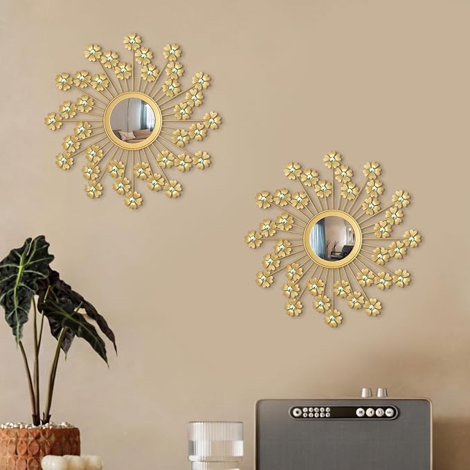 2 Pack Metal Mirrors for Wall Boho Sunburst Wall Mirror Home Decor Modern Decorative Wall Art for Bedroom Living Room Entryway by Unknown