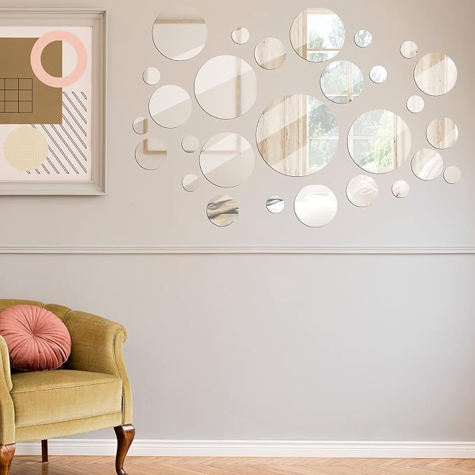 Jetec 28 Pcs 28 Pcs Round Glass Mirror Tiles for Wall - Image 7