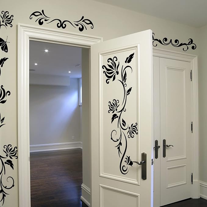 PLIGREAT Black Flowers Vines Wall Stickers, Butterfly Wall Decals, Removable Vinyl Walls Sticker for Nursery Bedroom Living Room Walls Decorations Home Indoor Art Decor Window Decor (Pack of 3) - Image 4