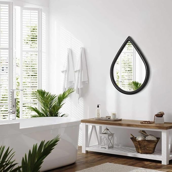 Wood Frame Mirror Black Teardrop Wall Mirror Farmhouse Rustic Decorative Irregular Wall Mirrors for Bathroom Living Room Vanity Entry Hall 16x20 Inch - Image 7