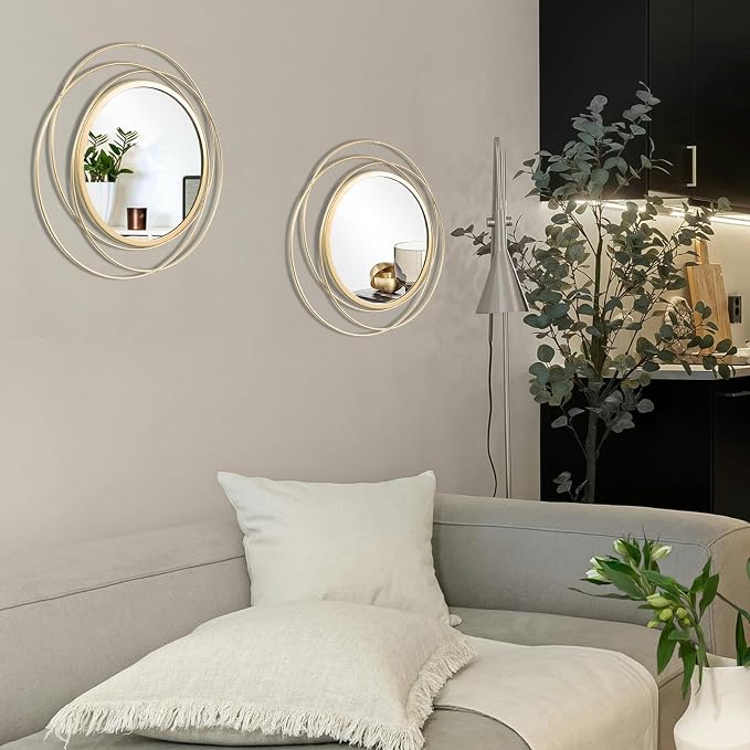 2 Set Circle Mirrors for Wall Decor Living Room Bedroom Entryway - Image 7