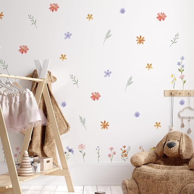 Nursery Floral Wall Stickers Decals Peel and Stick Decor 12 Sheets | Peel & stick, no residue, watercolor, nursery kids room bedroom playroom classroom decor, DIY craft, safe non-toxic material - Image 4