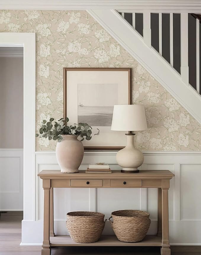Floral Wallpaper Peel and Stick Botanical White Peony Wallpaper for Living Room Bedroom Bathroom Ceiling Cabinet Cottage Contact Paper (White Peony, 17.4"x118") - Image 3