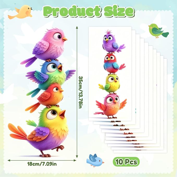 10P Funny Colorful Birds Vinyl Decals on Branch Wall Car Home for Girl Boys | Easy to Peel and Stick, Waterproof, with Vibrant Colors and Lively Designs Suitable for a Variety of Occasions - Image 2