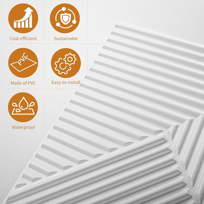 WOWSTAR 12-Pack 3D Wall Panels 19.7" x 19.7", White Slat Wall Panels for Interior Wall Decor, Modern Wall Covering for Living Room, Bedroom & Office | 12-pack, 19.7"x19.7", Textured wall panels, accent wall covering, living room bedroom office - Image 6