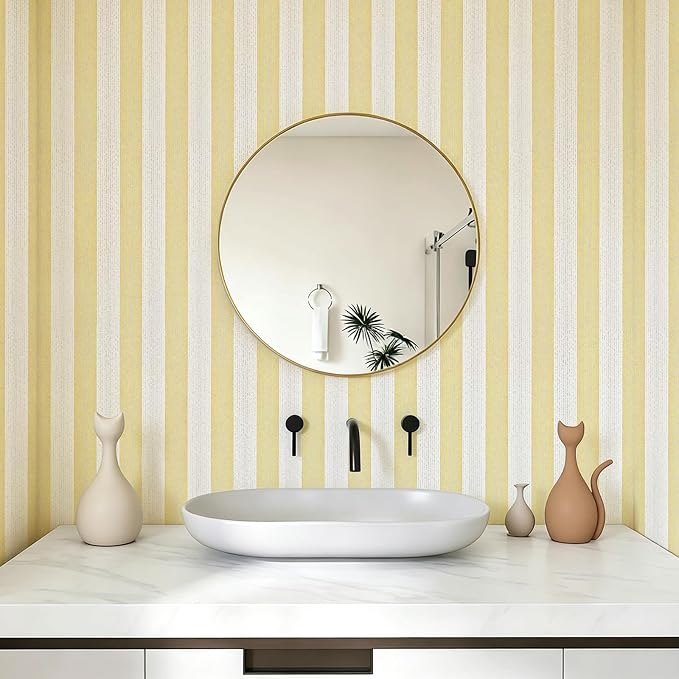 Yellow Stripe Peel and Stick Wallpaper 15.7" x 118" | Yellow and White Striped Boho Self-Adhesive Contact Paper Removable Waterproof Wallpaper for Bedroom,Cabinets,Drawer Liners - Image 4