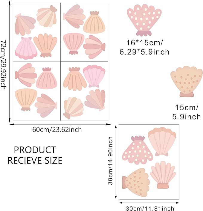 Seashell Wall Decals, Peel and Stick Under the Sea Watercolor Scallop Mural, Beach Seashell Wall Stickers for Kids, Boys and Girls Room & Nursery Decor (Seashell Wall Decals) - Image 2
