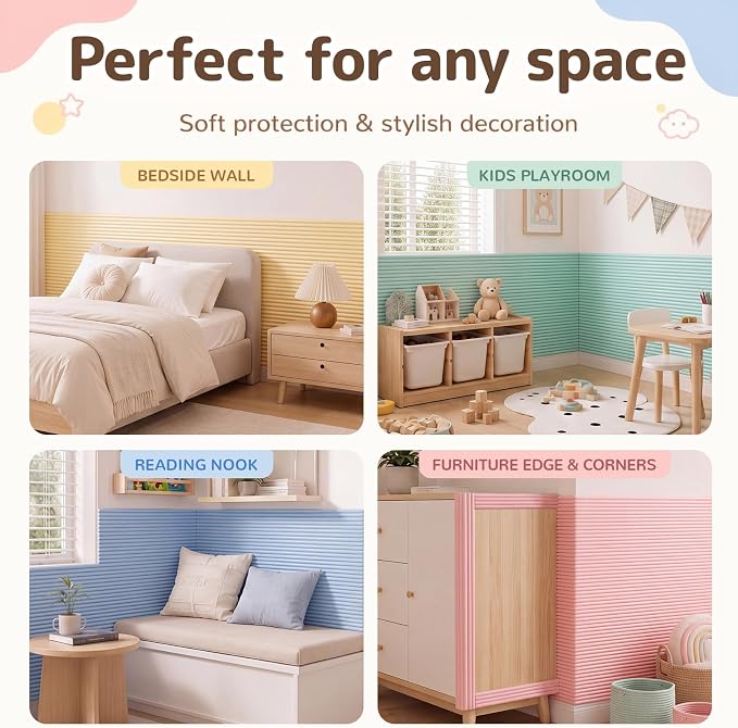 7.9 x 78.7 Inch Wall Padding for Kids, Yellow, Green, Blue, Pink, 4 Roll | Anti Collision Wall Padding Padded Wall Panels 3D DIY Headboard for Autism Playroom Nursery Bedroom Living Room Corner Guards - Image 5