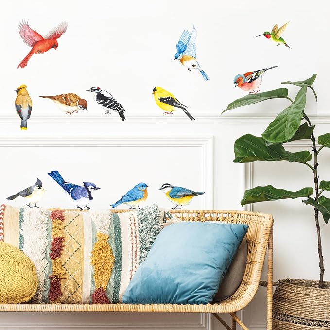 DECOWALL Colorful Birds Wall Stickers Decals Peel and Stick (DS2-8042) | Hand-drawn watercolor songbirds with realistic details; removable nature decor for living room, bedroom, nursery and office - Image 2
