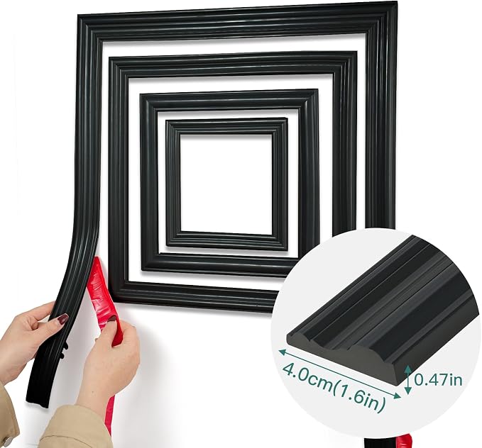 Flexible Chair Rail Panel Molding Finish Trim ，10FT*1.6IN Peel and Stick Black Self-Adhesive DIY Wall Molding Trim for Frame,Home Decoration & Wall Protection - Image 2