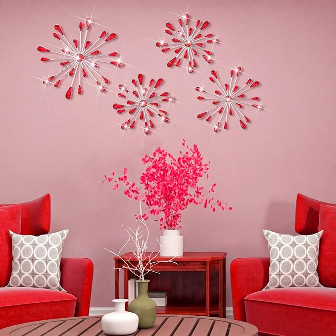 Hicarer 4 Pcs Starburst Wall Decor, Metal Wall Art, Red - Image 6