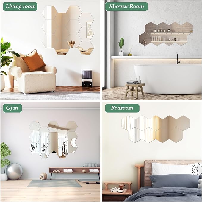 Abyssaly 4 Pack Acrylic Mirror Tiles, 3D Hexagon Peel and Stick Mirrors - Image 5