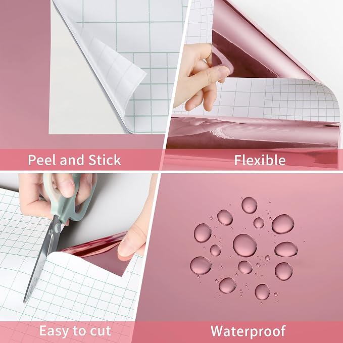 WESTICK 10M Rose Gold Mirror Frame Border Glossy Pink Mirror Tape Peel and Stick Wallpaper Border Trim for Bathroom Waterproof Metallic Bulletin Board Borders for Classroom Bedroom Decor 394"x4" - Image 6