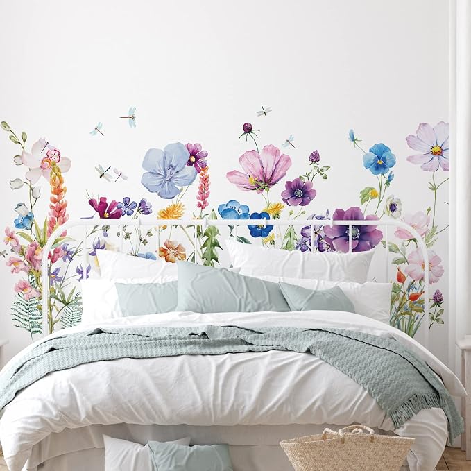 Zonon 6 Pcs Flower Wall Decals Peel and Stick Sticker, Beautiful | Vinyl Removable Wall Stickers & Murals, Colorful Dragonflies Wall Decals, Wildflower Decor for Bedroom, Living Room, Nursery - Image 4