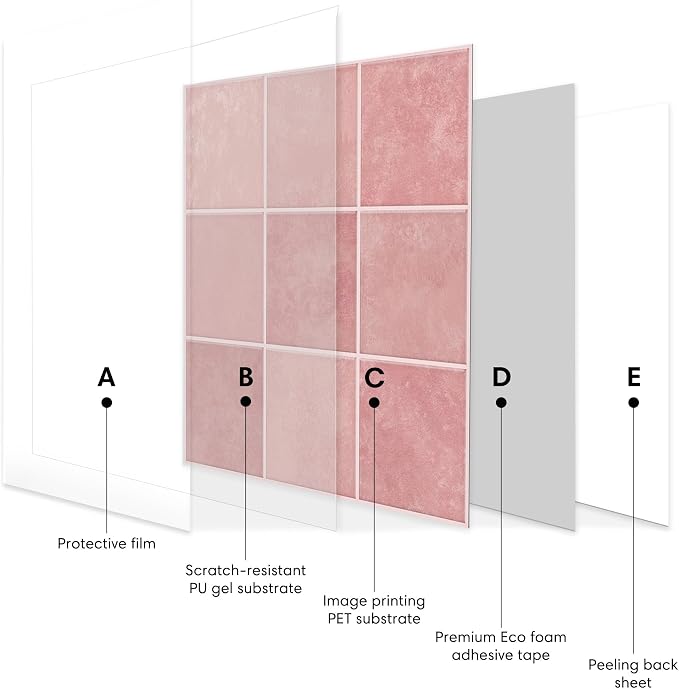 Select 5 Pack Peel and Stick Backsplash Square Tiles, 12x12 in, Pink | Extra Thick 3D Wall Panels, Heat & Water Resistant, Easy DIY Kitchen, Bathroom, Laundry, Fireplace & Rental Home Wall Décor - Image 5