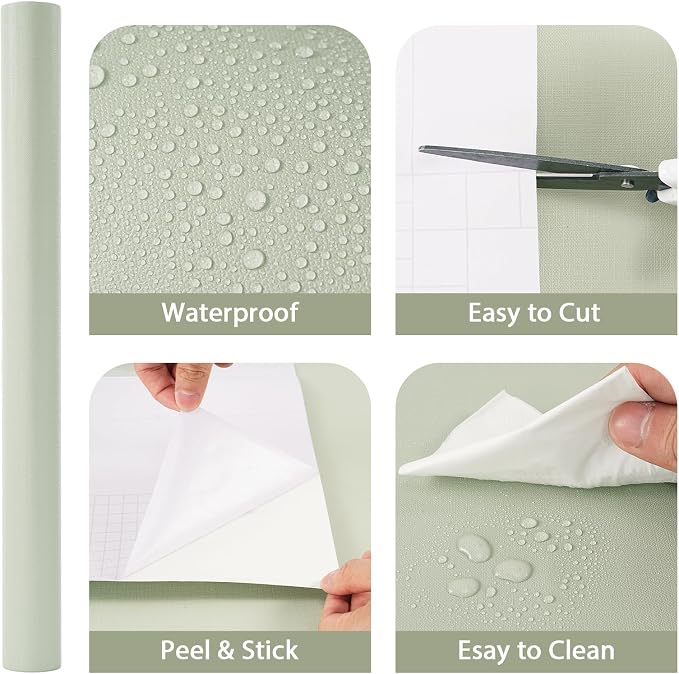 Peel and Stick Wallpaper Green Contact Paper Self-Adhesive Removable Waterproof Wallpaper Vinyl for Cabinets Countertops Bathroom Kitchen Wall Covering 17.7"x118" - Image 4