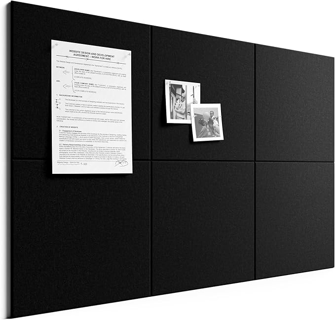 Bumusty 36"x 24" Large Felt Bulletin Board Tiles, Black | 6-Pack Cork Board Alternative, Wall Decor, 30 Pushpins, 30 Adhesive Tabs, Vision Board, Office, Classroom, Home, Dorm by BUMUSTY