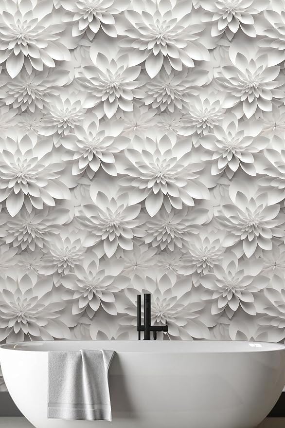 Peel and Stick Wallpaper White Gray Lotus Floral Accent - Image 2