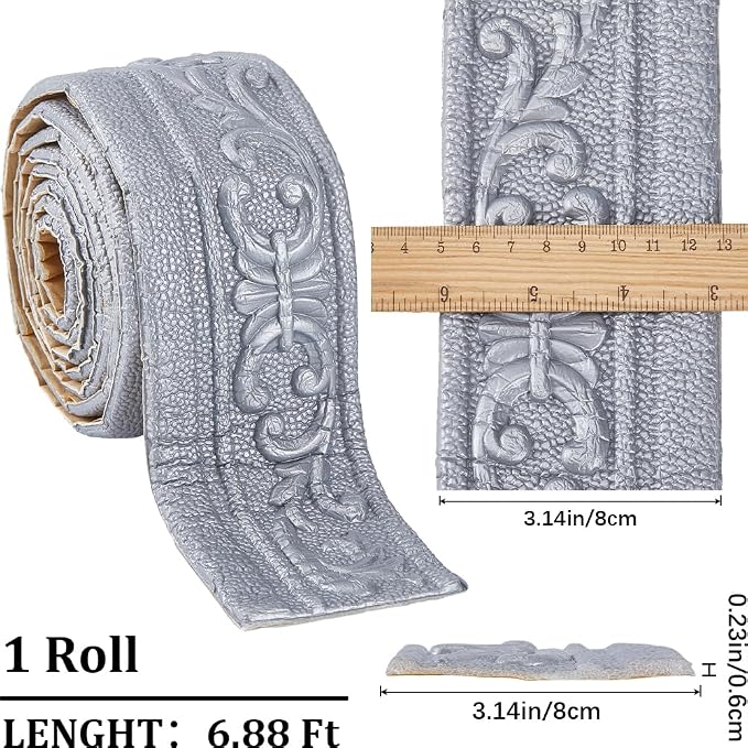 CRASPIRE 82 x 3 Crown Molding Peel and Stick 3D Flexible Foam Wall Trim Silver Self Adhesive Wallpaper Border Sticky Decorative Edging Baseboard Lines for Mirror Border Wall Hotel DIY Decor - Image 2