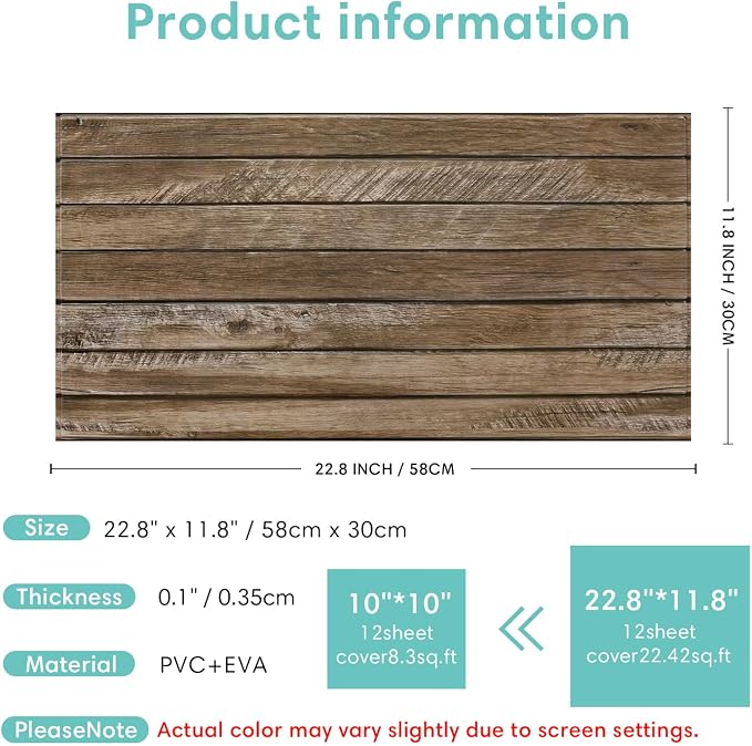 Commomy Faux Wood 3D Peel and Stick - 12 pcs of 22.8" x 11.8" Thin UrltraLight PVC Wall Covering Stickers Shiplap Textured Printable for Kitchen,Bedroom, Living Room,TV Background（Covers 22.48 sq.ft） | Thin UrltraLight PVC Wood Peel and Stick Printable... - Image 6