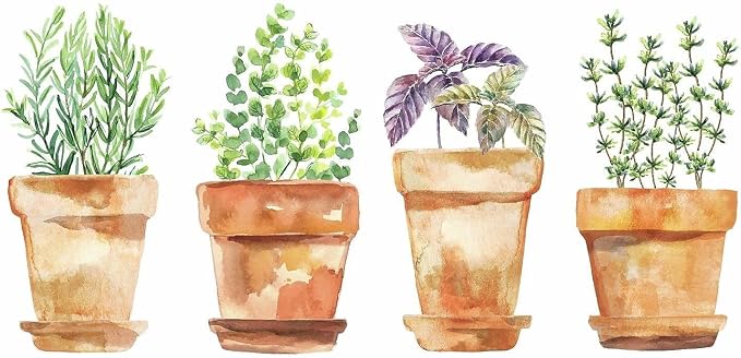 RoomMates Watercolor Potted Herbs Peel and Stick Wall Decals, Vinyl, Made in USA by RoomMates