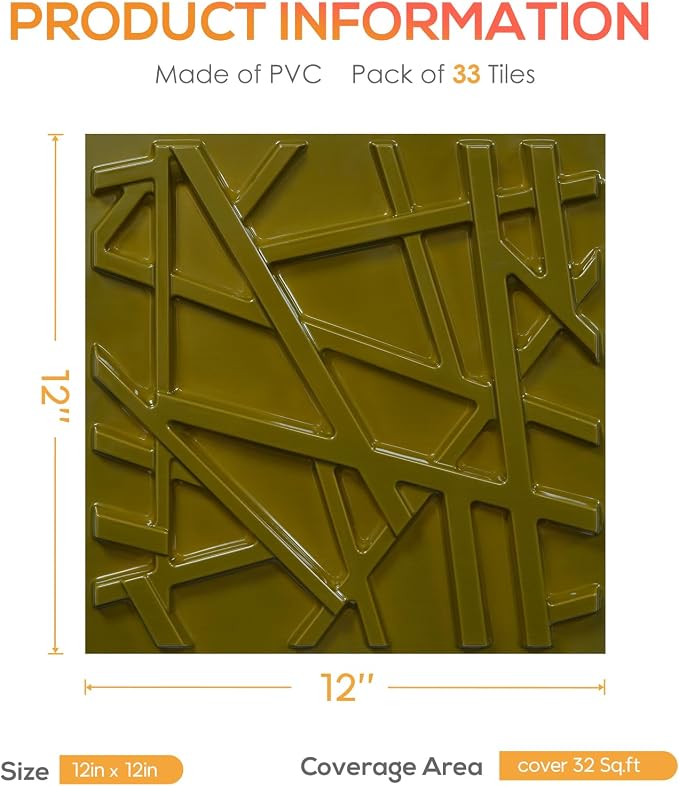 LEVOWAY 3D Wall Panels for Interior Wall Decor, 11.8''x11.8'' 33 Pack Accent Textured Wall Panels for Living Room, Gaming Room, TV Background, Cover 32 Sq.Ft (Brushed Gold) - Image 5