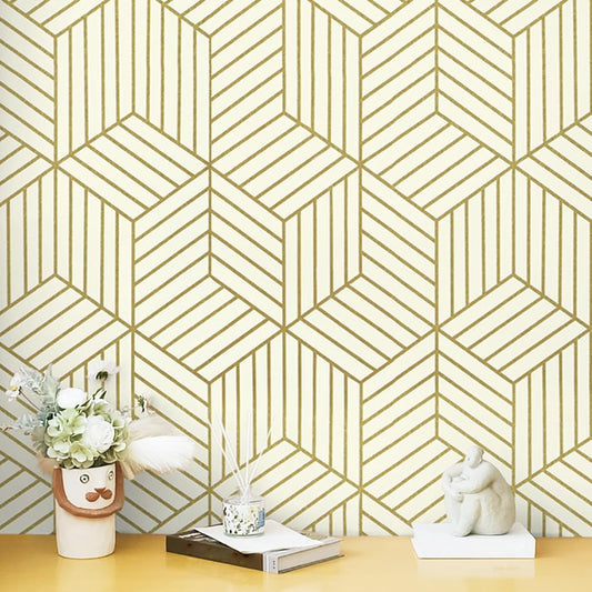 CiCiwind Beige and Gold Peel and Stick Wallpaper Gold Striped Hexagon Contact Paper Removable Self Adhesive Wall Paper Geometric Waterproof Vinyl for Wall Cabinet Shelf Drawer Decor 15.7"x472" by CiCiwind