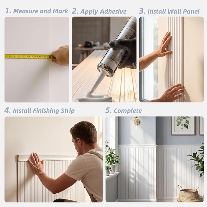 QUTREY Wainscoting Panels White 12 Pack, Board and Batten Wall Panel kit Panels Cover 39.6x117.6 Inch, 3D Wall Panels for Interior Wall Decor, TV Background, Living Room, Office - Image 6