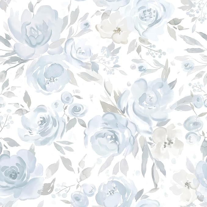 Heroad Blue Floral Wallpaper Peel and Stick Wallpaper Flower Contact Paper Rose Removable Self-Adhesive Wall Paper for Cabinets Bedroom Bathroom Stick on Walls Papel Tapiz para Pared 17.3''x78.7'' by HeroadBrand