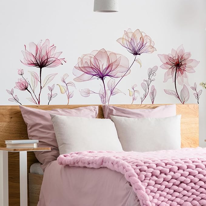 Watercolor Flowers Wall Decals - Removable Vinyl Peel & Stick Floral Wall Art for Girls Boys Nursery Bedroom Living Room Decor - Image 2
