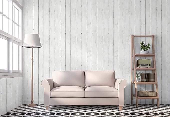 CiCiwind 590 in x17.7 in White Wood Peel and Stick Wallpaper Removable Vintage Wood Plank Wall Paper Self Adhesive Decorative Wall Covering - Image 6