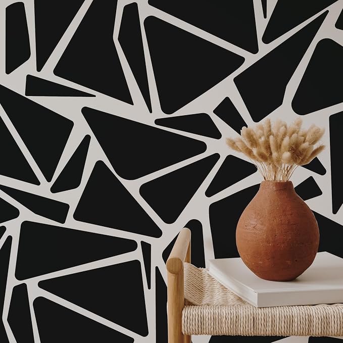Large Black Boho Geometric Wall Decals, Modern Triangle Wall Décor | Stunning bold aesthetic accent wall in minutes. Peel and stick matte black vinyl stickers for living room, bedroom, office. by SHYJSHYJINSPIRED-PEELSTICK