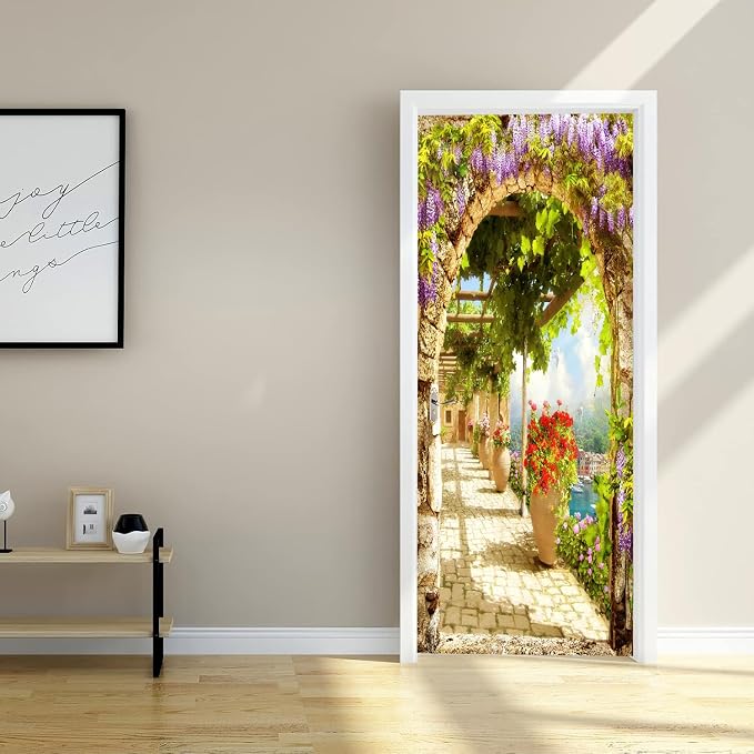 artfanke 3D Italian Landsacape Peel and Stick Door Sticker 33.5"x84.6"-Self-Adhesive Door Mural Wallpaper-Wall Decal for Living Room Bedroom Decor (2 Sheets/Set) - Image 4