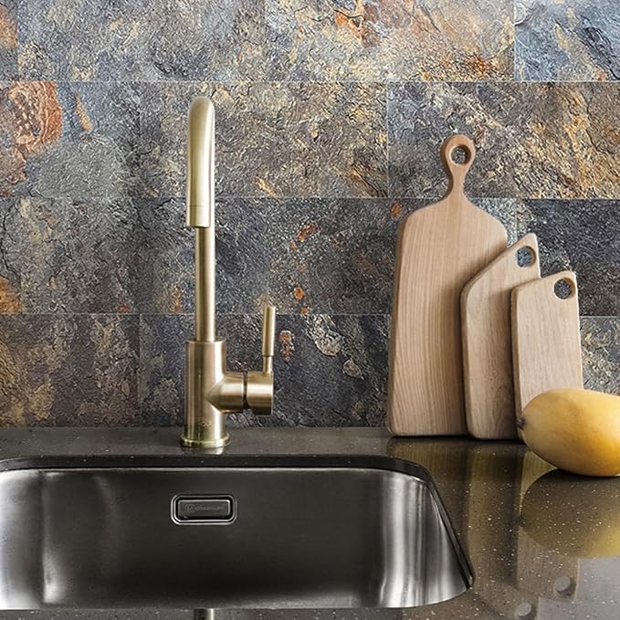AULIGET 6" x 12" Rust Slate Peel and Stick Backsplash Wall Tiles, PVC Faux Stone Stick on Tiles for Backsplash Kitchen, Bathroom, Laundry Room, Camper, Fireplace (Pack of 20) - Image 4