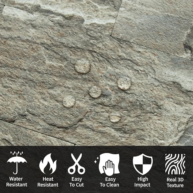 AULIGET 4-Piece Faux Stone Peel and Stick Backsplash Wall Tiles, 3" x 6" Apache Brown Rock PVC Stick on Tile for Backsplash Kitchen, Bathroom, Laundry Room, Camper, Fireplace - Image 3