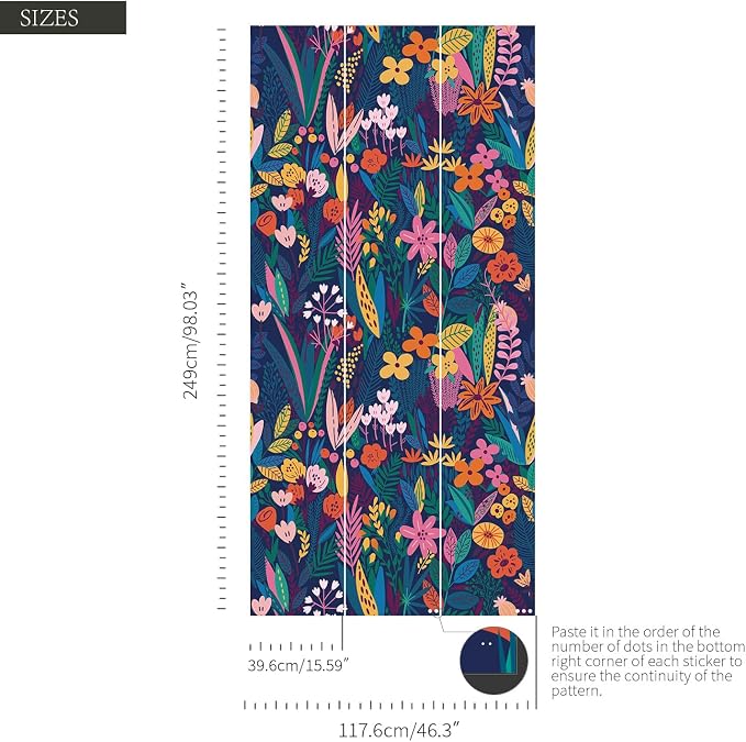 Moody Blue Botanical Peel and Stick Wall Mural for Accent Wall | Dark Background Floral Wallpaper, Removable Leather Textured & Water-Resistant, Bedroom Small Apartment, 46"x98" - Image 3